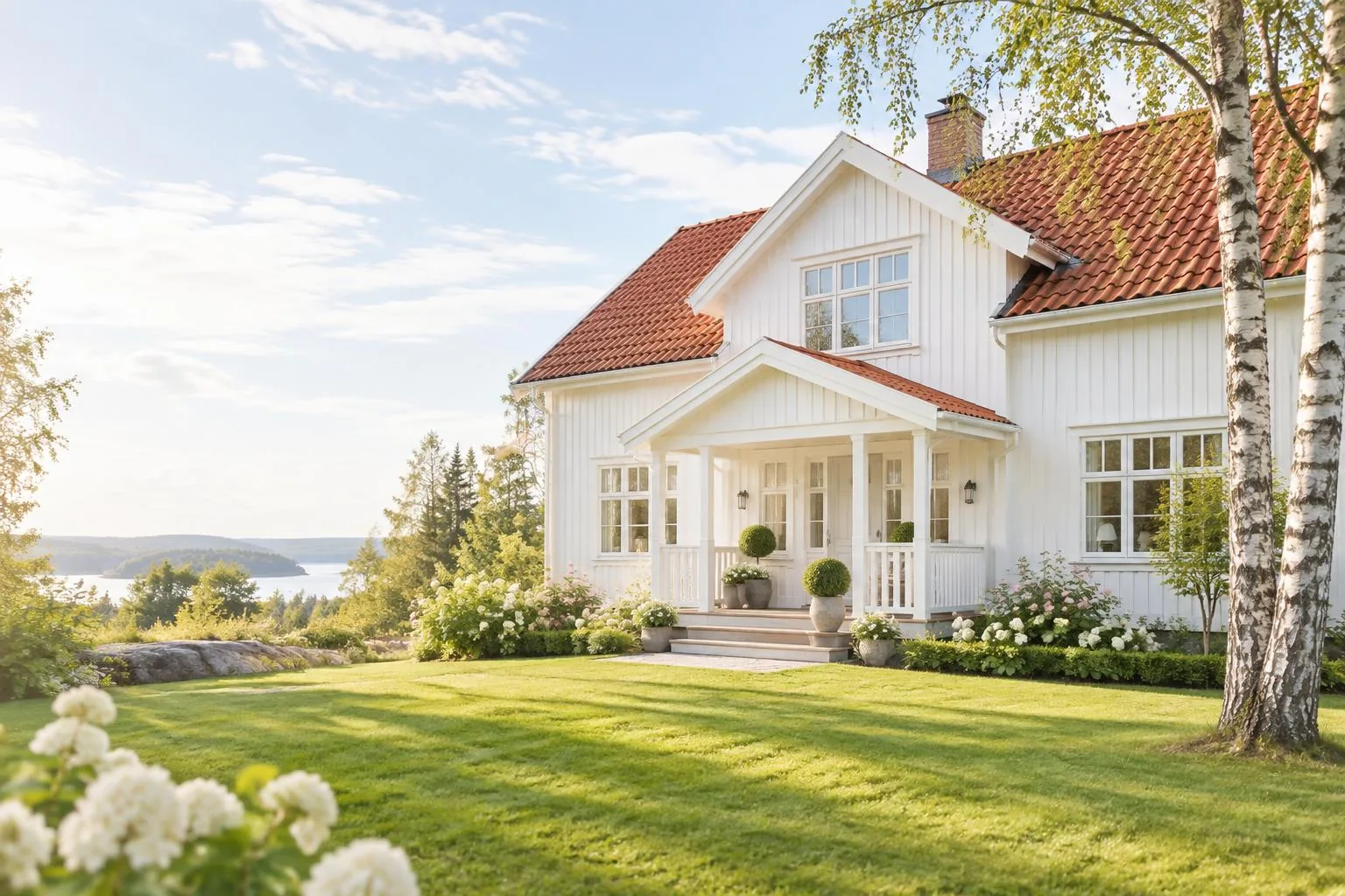Vit villa med rödtak och björkar – skriftlig värdering