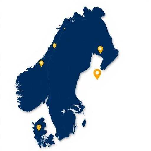 Karta över Sverige med markeringar – rikstäckande tjänst