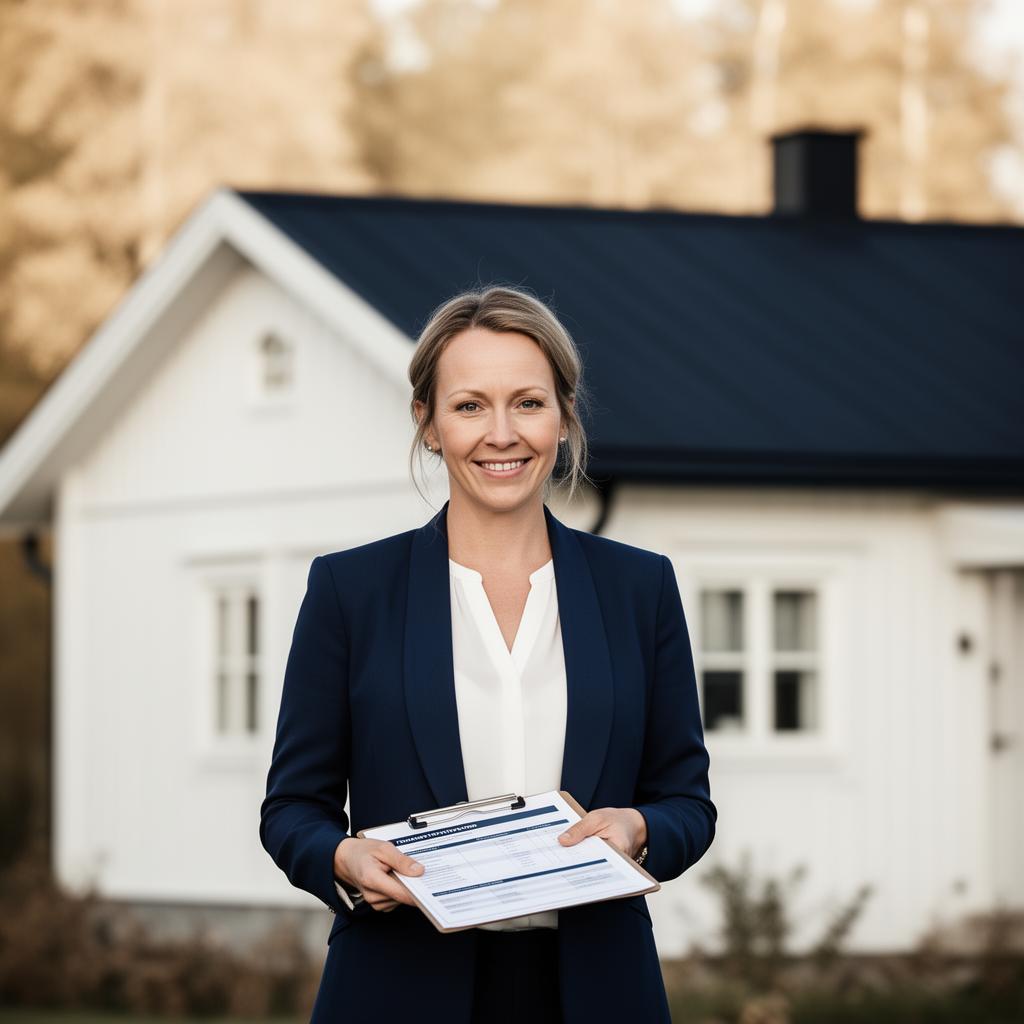 Värderingsman med rapport framför villa